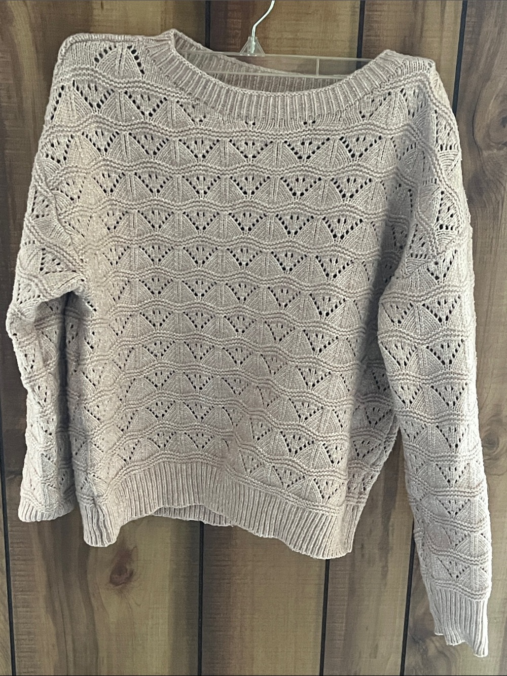 Light Pink Openwork Knit Sweater - Women's Pullover
